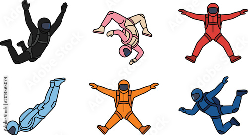 Photos Skydiving and Freefall Stunt Set with Skydivers in Colorful Jumpsuits Performing