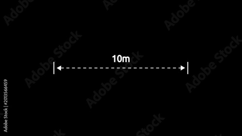 A dotted line representing a 10 meter measurement for design and layout purposes. 10 meter dimension dotted line for measurement.