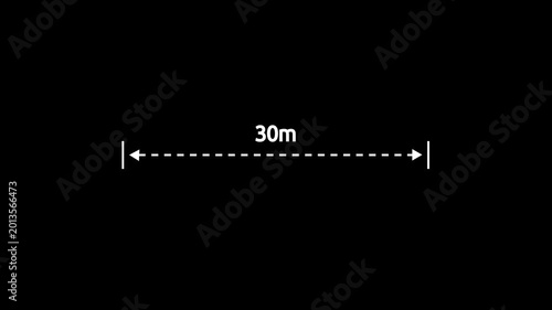 A dotted line representing a 30 meter measurement for design and layout purposes. 30 meter dimension dotted line for measurement.