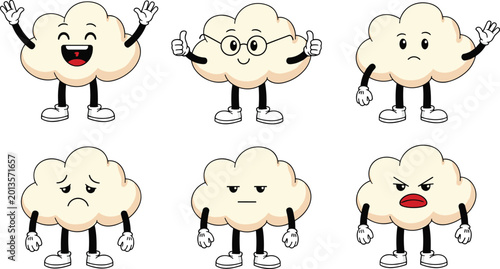 Cuadro en lienzo Cute Kawaii Popcorn Mascot Characters Set Showing Various Emotions Like Happy Co