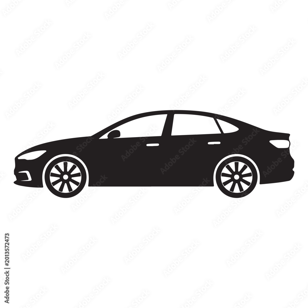 Fototapeta premium Modern Sedan Car Silhouette Side View