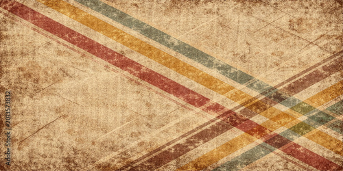Fotografi Vintage red and yellow striped fabric texture background featuring a weathered g