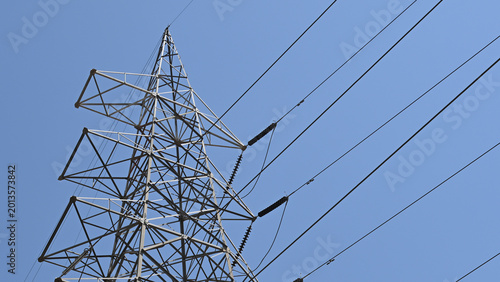 Steel electricity pylon carrying overhead power lines