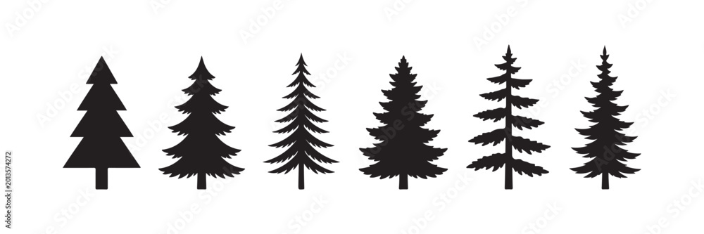 Obraz premium Pine Tree Silhouette Vector Set Collection