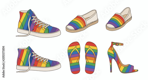 Rainbow colored footwear collection for pride celebration and equality