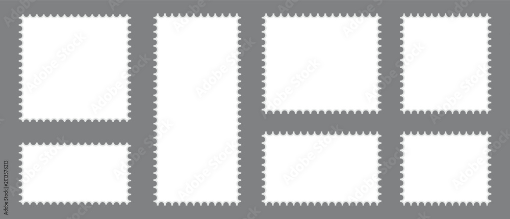 Obraz premium Postage stamp set. Postage stamp icons and frames vector. Letter stamps with perforated edges. Vector illustration 10 Eps.