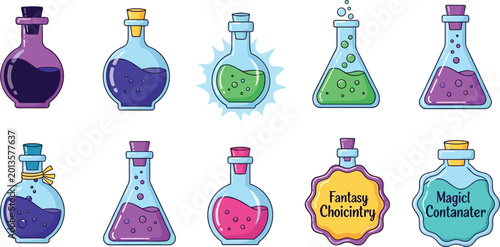 Photos Fantasy Potion Bottle And Magical Chemistry Vector Illustration