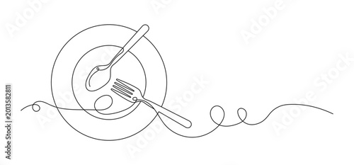 Tableau sur toile Cutlery continuous line vector art