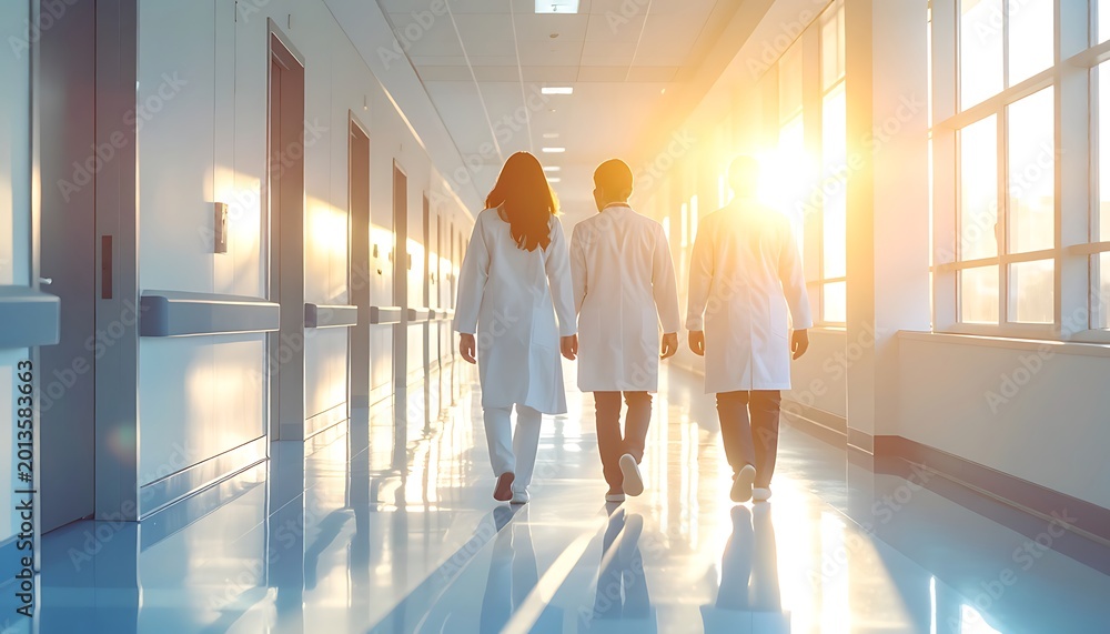 Obraz premium Medical professionals walking down a hospital corridor (297)