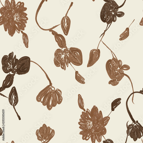 Bild auf Leinwand Seamless brown painterly floral pattern