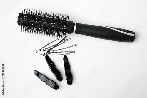 Hairdresser tools on white background. Hairstylist equipment set