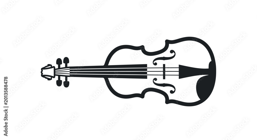 Fototapeta premium Elegant Violin Silhouette, Classic String Instrument Icon, Isolated on White