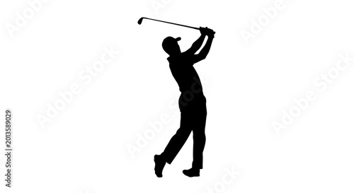 A black silhouette of a man playing golf