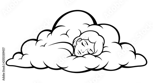 A cartoon baby sleeping on a cloud