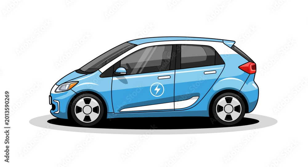 Obraz premium Pixel art electric car, blue and white, eco-friendly transport, clean energy vehicle illustration