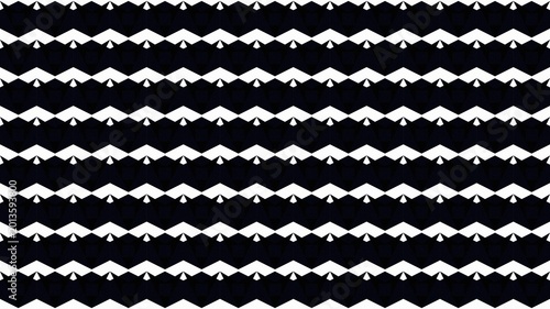 A seamless geometric pattern featuring repeating black and white zigzag and serrated horizontal lines creating a high-contrast minimalist background.
