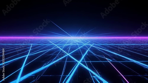 neon grid lines in space with stars