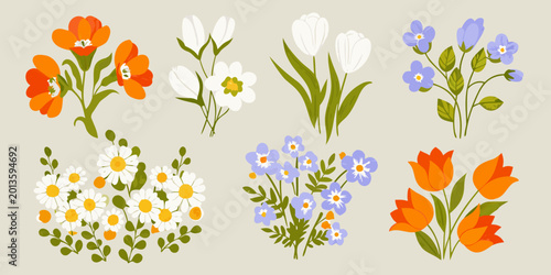 Floral arrangement of various blooms vector illustration