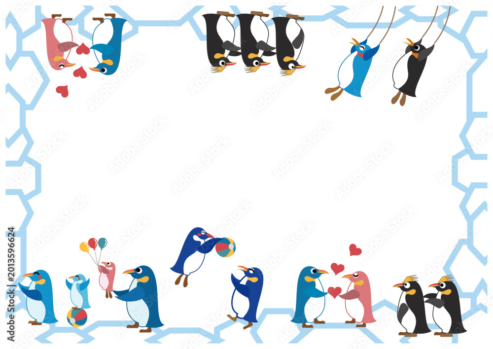 Fototapeta premium ペンギン■氷とペンギンのフレーム