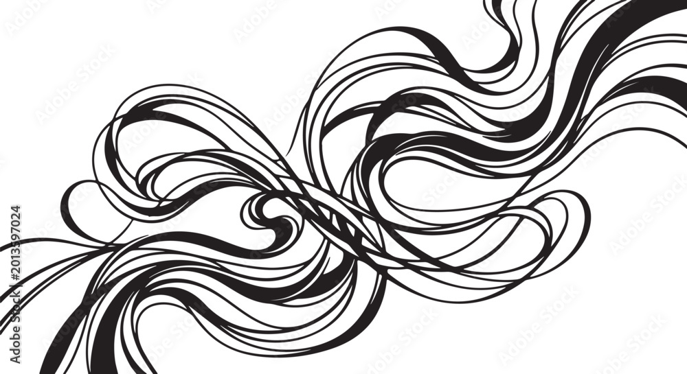Fototapeta premium Black abstract silk ribbon design, flowing artistic curves, premium monochrome illustration, clean modern vector style