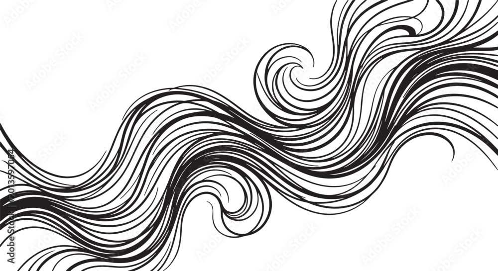 Fototapeta premium Elegant black flowing line pattern, artistic wave motion, modern abstract vector illustration, luxury style on white background