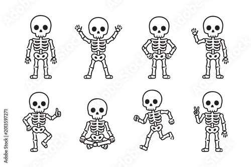 Cute Minimal Skeleton Icon Vector Set