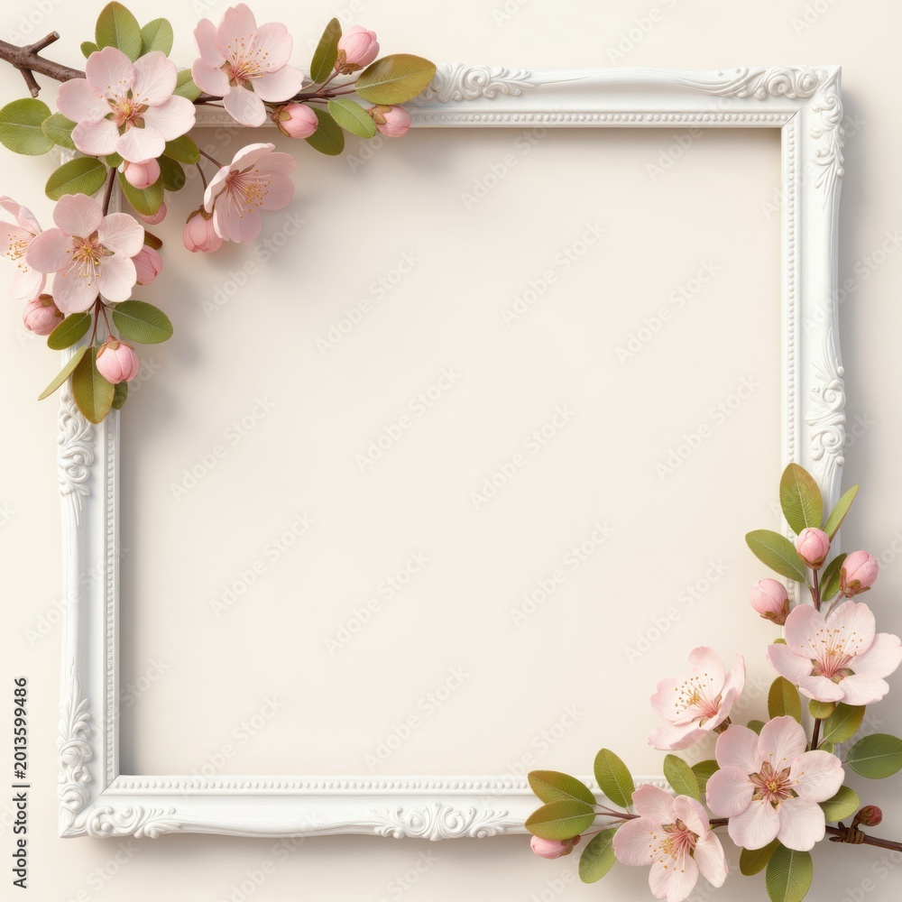 Fototapeta premium Delicate Pink Floral Frame Border on Light Background