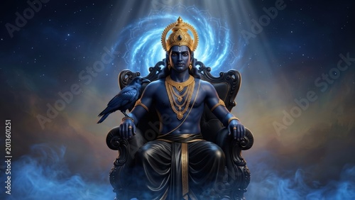 Shani Dev Obsidian Throne – Cosmic Divine Power Artwork