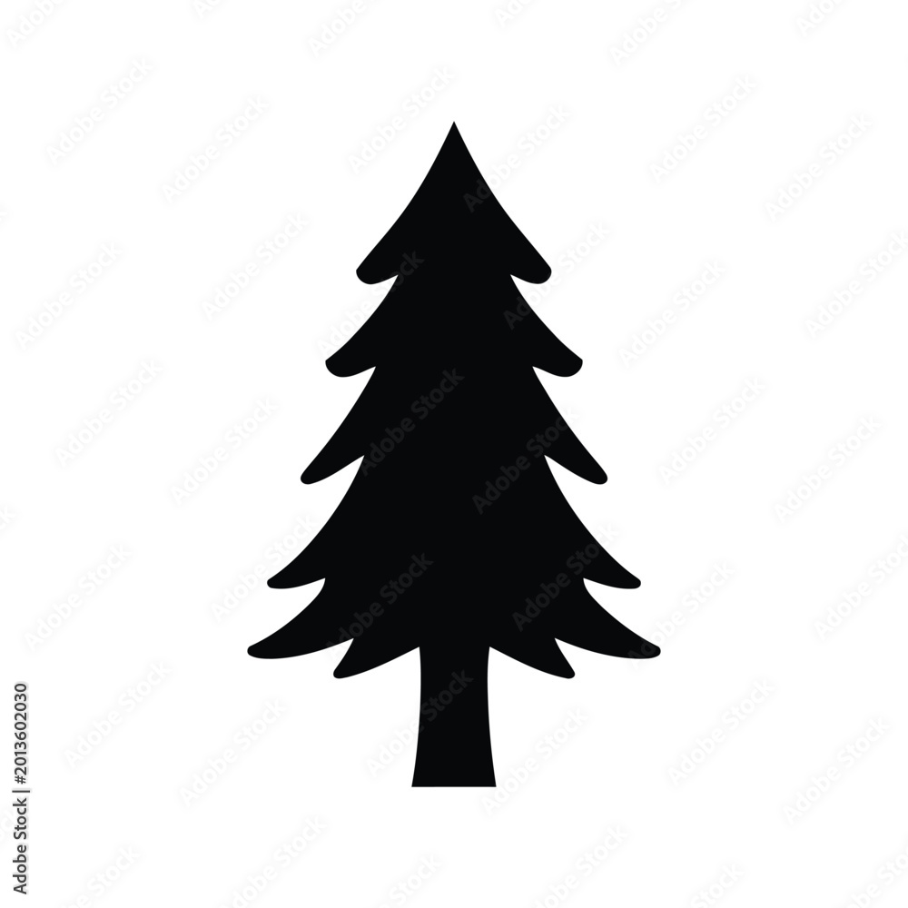 Fototapeta premium Simple black pine tree silhouette icon isolated design for nature and forest themed graphic projects Vector