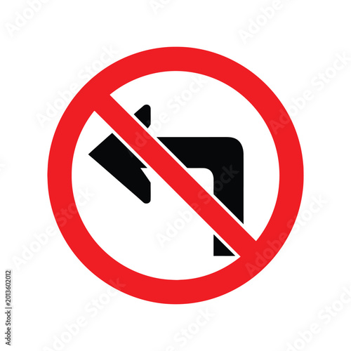 Obraz na płótnie No left turn traffic sign icon with a red circle and slash symbol indicating a p