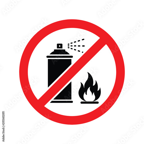 Photos No flammable spray sign icon with a red circle and slash symbol warning about ex