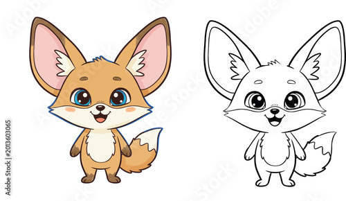 Quadro su tela Cute Fennec Fox Cartoon coloring page