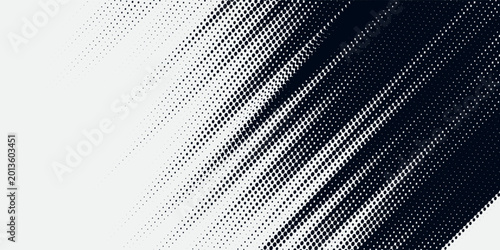 Fotografie Dynamic halftone background with diagonal black ink streaks on a white canvas