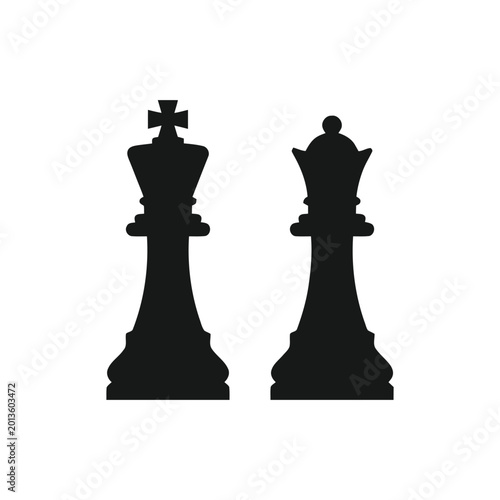 Chess king and queen figures appear as bold black icons suitable for concepts of leadership and rank.