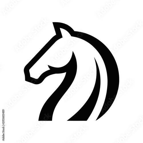 Horse chess piece icon represents a minimalist design of a knight on a clean white background.