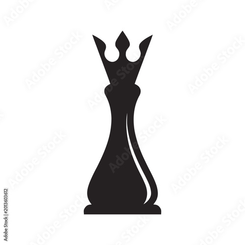 Queen chess piece features a stylized black silhouette with a smooth curve to symbolize elegance and authority in competitive strategic gaming.