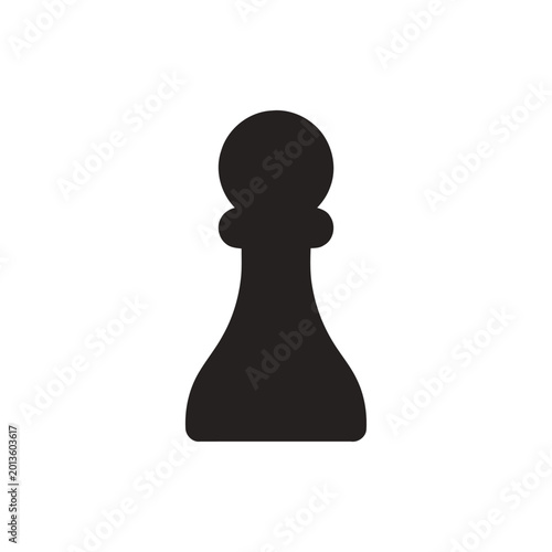 Pawn chess piece stands as a black silhouette against a plain white background to represent the fundamental building block of strategic board games.