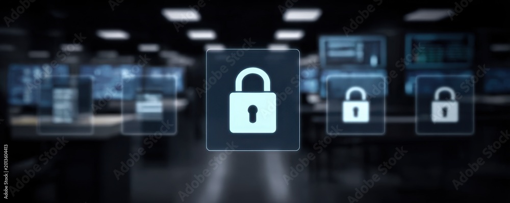 Fototapeta premium The urban cyber security network uses a firewall for defense, utilizing encryption and authentication for data protection.