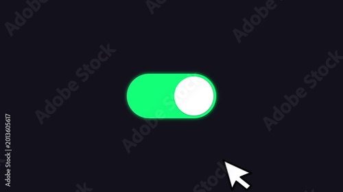 4K Animation Green Toggle Switch Icon in On Position with Mouse Cursor Arrow, Minimalist User Interface Design for Website and App Navigation 