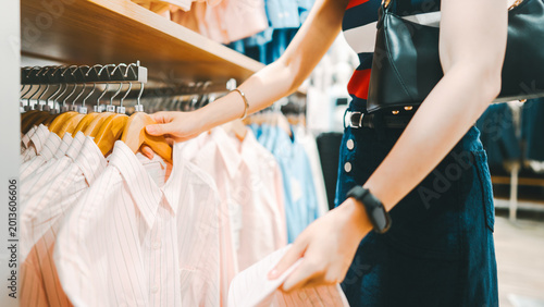 Картината върху платно Asian woman shopping clothes in fashion shoping mall