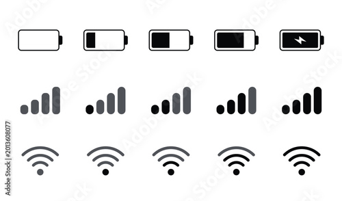 Mobile device battery and Wi-Fi signal icons for user interface design elements