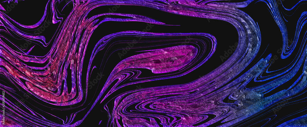 Obraz premium Abstract marbling texture with purple and blue swirls on black