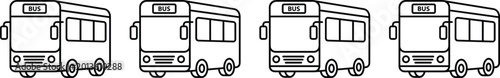 Foto Black and white vector icons of buses, public transport vehicles, and city transit for urban transportation, commuter travel, and city navigation design concepts
