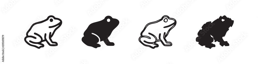 Fototapeta premium Frog icon set, different styles of toad illustration for design