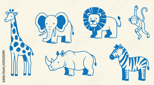 Photography Collection of various safari animals, hand-drawn vector illustration, wild animal set