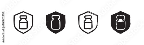 Schilderij op canvas Vaccine Vial in Shield Icon Set - Immunity, Medical Protection, and Healthcare S