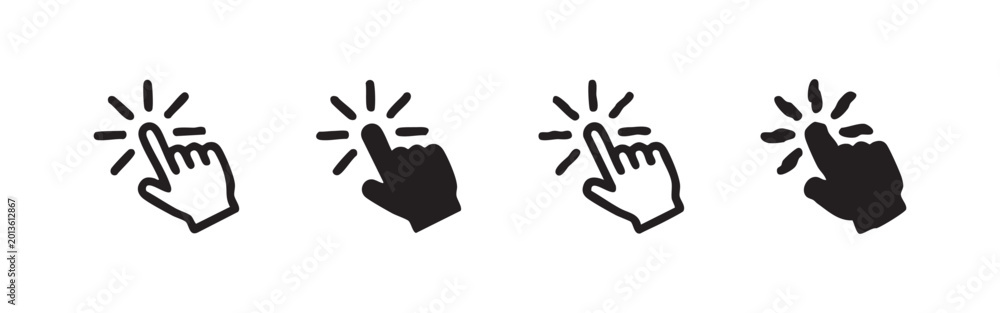 Fototapeta premium Clicking Finger Icons: Outline, Solid, Sketchy, and Distorted