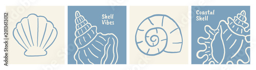Foto Minimal coastal poster set with seashell line drawings and hand lettering
