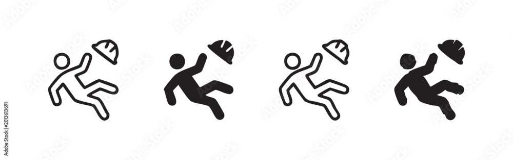 Naklejka premium Falling Person Icon Set: Man Slipping and Dropping Hard Hat