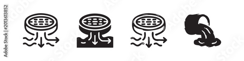 фотографія Water flow and filter icons in various styles, black and white